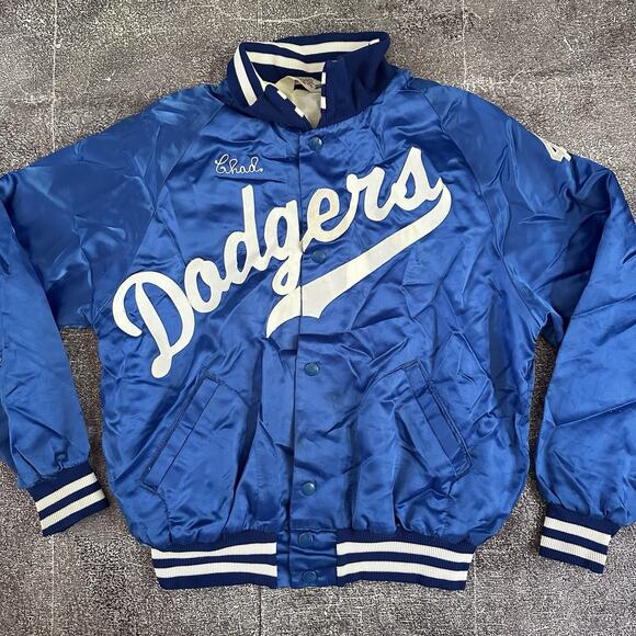Women's Vintage 80's Los Angeles Dodgers Blue Button Up Satin Bomber Jacket Sz S - Picture 1 of 4